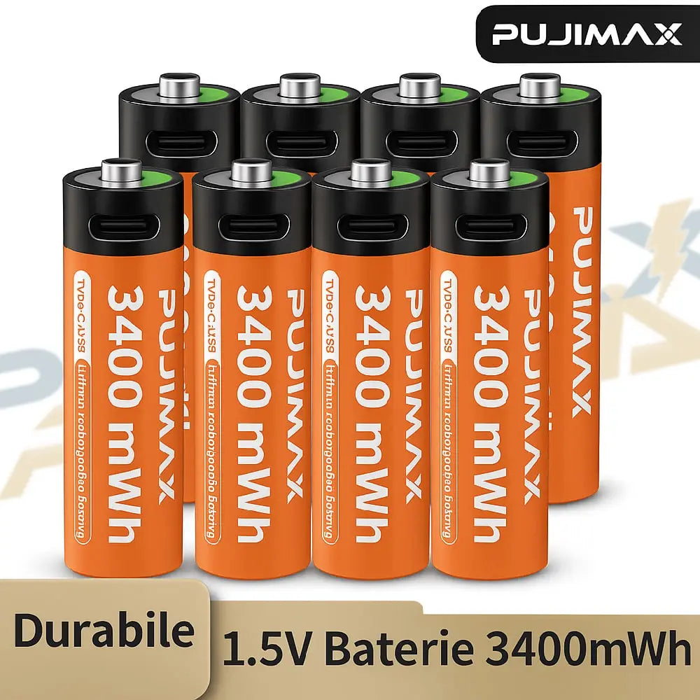 Baterii reincarcabile USB-C, baterie AA de 1,5 V, capacitate mare, 3400 mWh