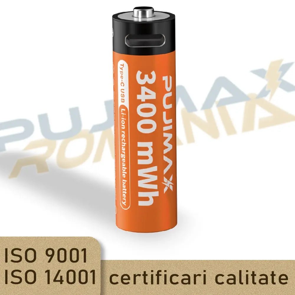 Baterii reincarcabile USB - C, baterie AA de 1,5 V, capacitate mare, 3400 mWh - Pujimax - Romania