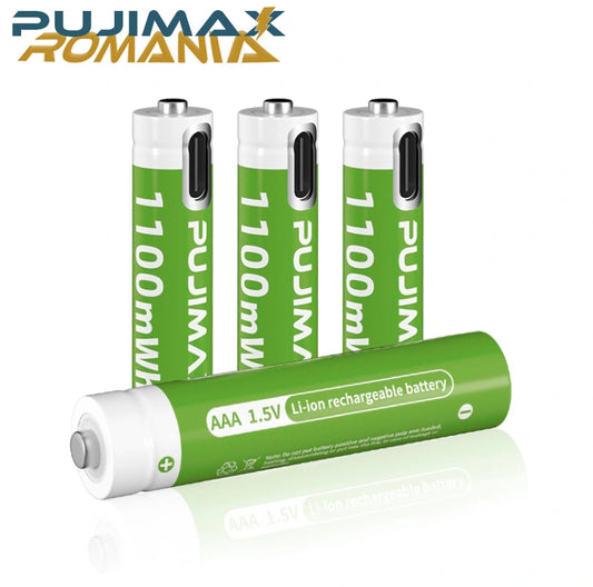 Baterii reincarcabile USB, baterie AAA de 1,5 V, capacitate mare, 1100 mWh